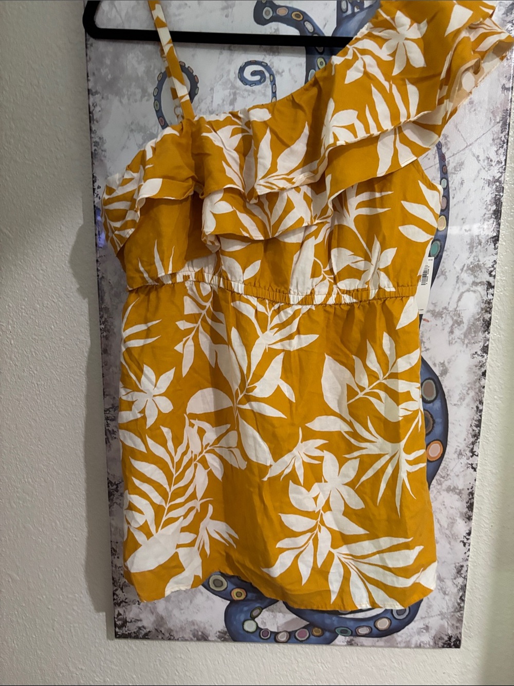 Old Navy Yellow and White Maternity One-Shoulder Ruffle Top